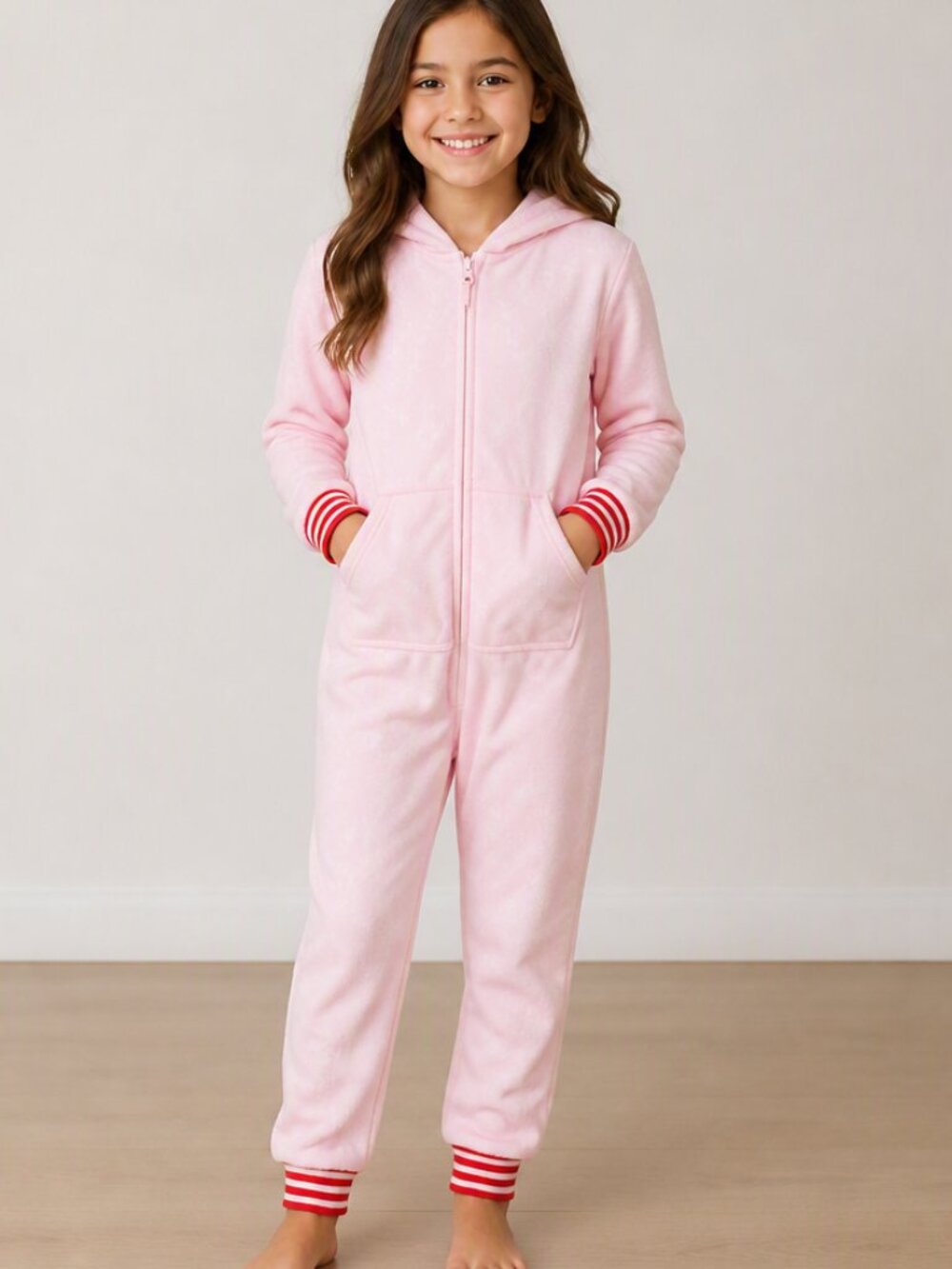 One piece hooded Christmas morning PJs